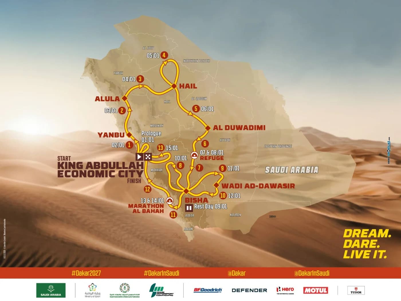 Dakar Rally 2027 official route map, Saudi Arabia