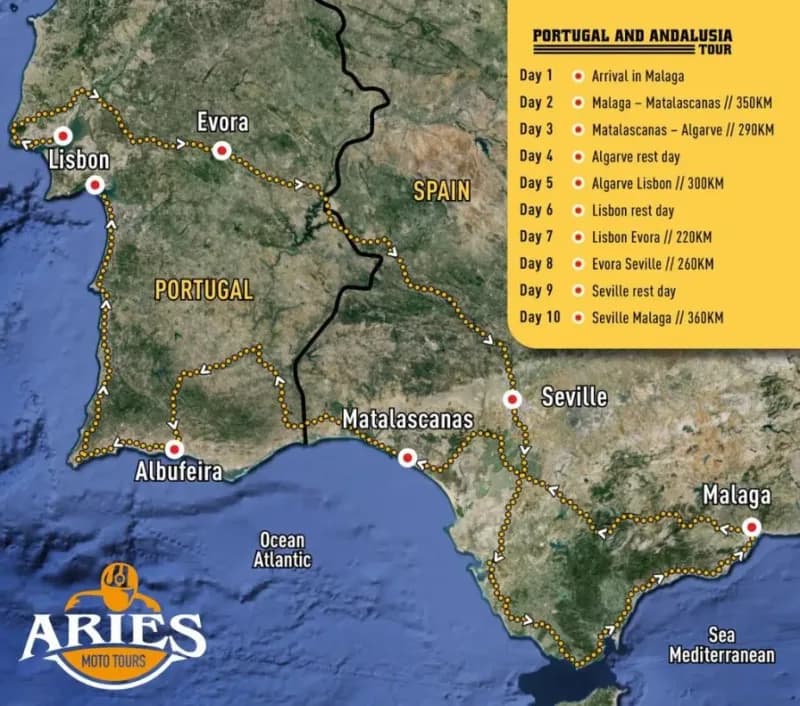 Mapa trasy Portugalsko & Andalusie